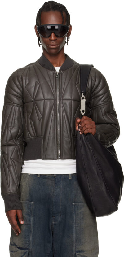 Rick Owens Moncler + Rick Owens Brown Geocamo Cropped Flight Jacket