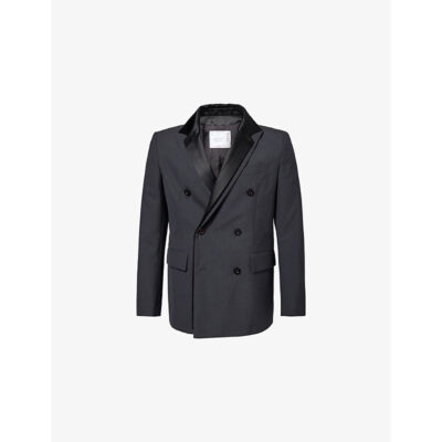 Sacai Mens Sacai Double-Breasted Satin-Lapel Wool-Blend Suit Jacket