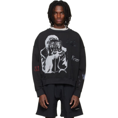 Song for the Mute Black 'Peaking Kid' Relaxed Pullover Sweatshirt