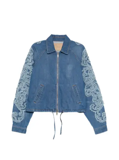 Taakk fringe-embroidery denim jacket - Blue