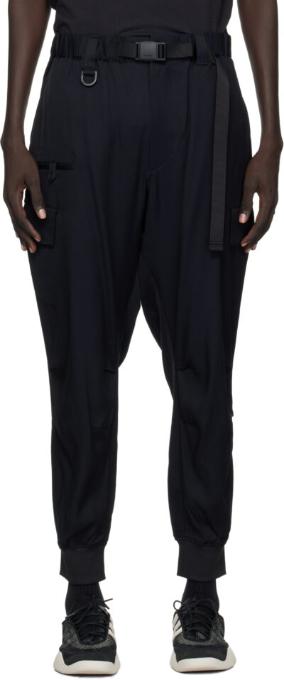 Y-3 Black Rayon Twill Cuffed Cargo Pants
