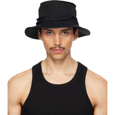 YOHJI YAMAMOTO Black Gabardine Drape Hat