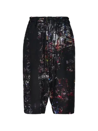 Yohji Yamamoto graphic-print cropped trousers - Black