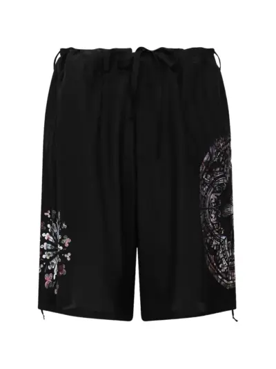 Yohji Yamamoto graphic-print drawstring shorts - Black