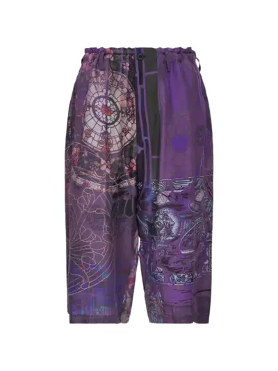 Yohji Yamamoto graphic-print silk trousers - Purple