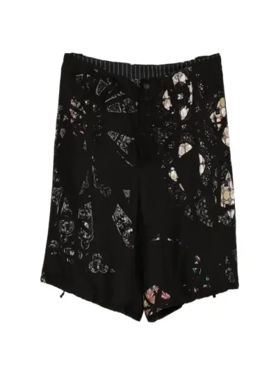 Yohji Yamamoto graphic-print wide-leg shorts - Black