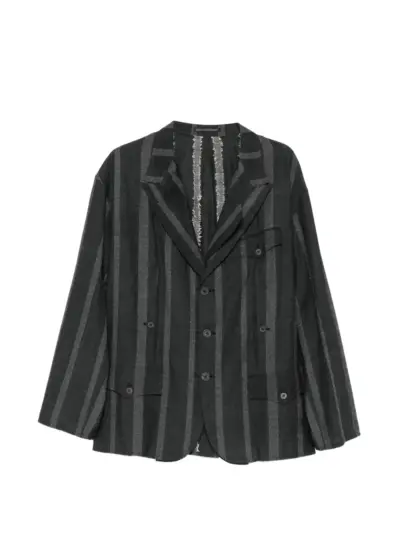 Yohji Yamamoto stripe-pattern notched-lapel blazer - Grey