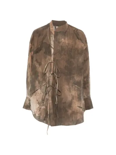 Ziggy Chen abstract-print tie-fastening jacket - Brown
