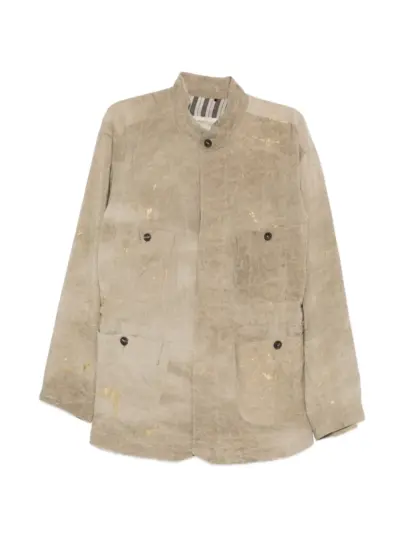 Ziggy Chen drawstring-waist paint-splatter shirt - Neutrals