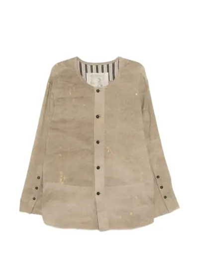 Ziggy Chen patchwork collarless shirt - Neutrals