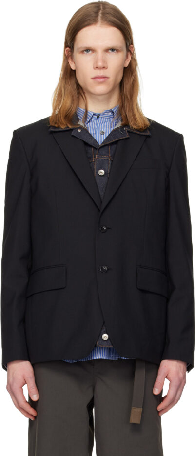 sacai Black Suiting & Denim Blazer