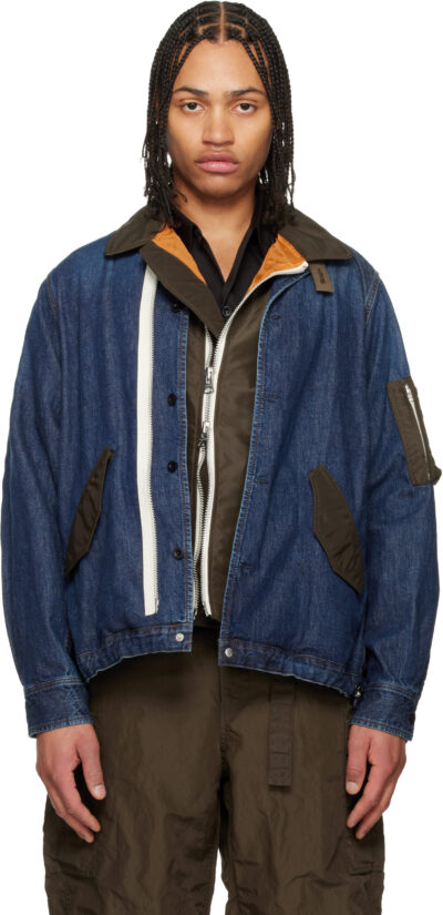 sacai Blue Denim x Nylon Twill Blouson Denim Jacket