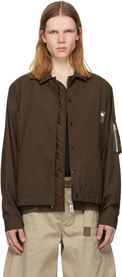 sacai Brown Suiting & Nylon Twill Bomber Jacket