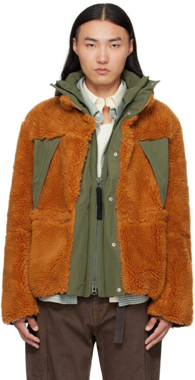 sacai Orange & Khaki Fleece & Grosgrain Jacket