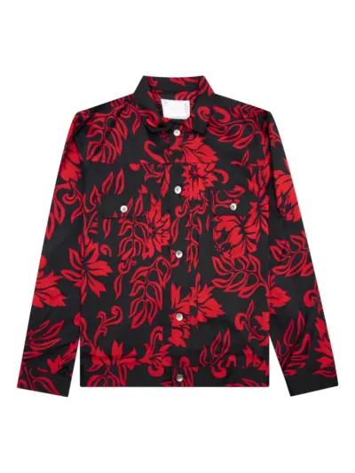 sacai leaf-print shirt jacket - Black