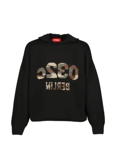 032c Selfie intarsia-knit camouflage-pattern hoodie - Black