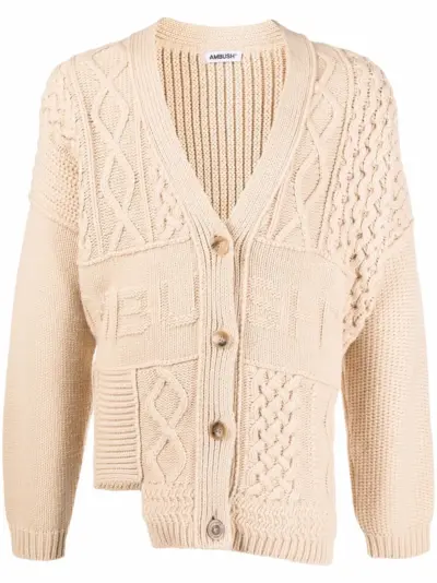 AMBUSH patchwork-knit logo-detail cardigan - Neutrals