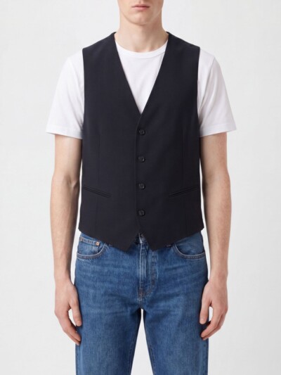ANN DEMEULEMEESTER Single-Breasted Tailored Waistcoat in Viscose with V-Neck