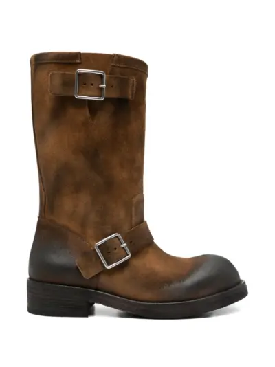 Ann Demeulemeester Sarith Engineer buckle-detail burnished-effect boots - Brown