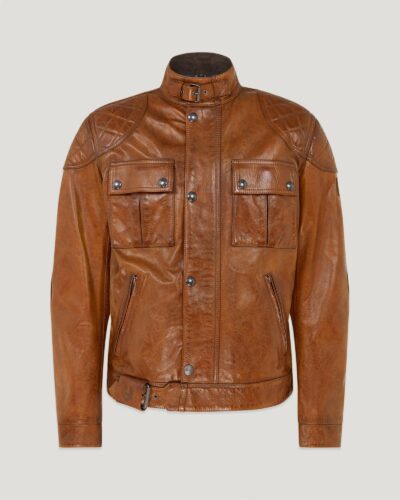 Belstaff Men's Brooklands Motorcycle Jacket Hand Waxed Leather Burnt Cuero Size 2xl
