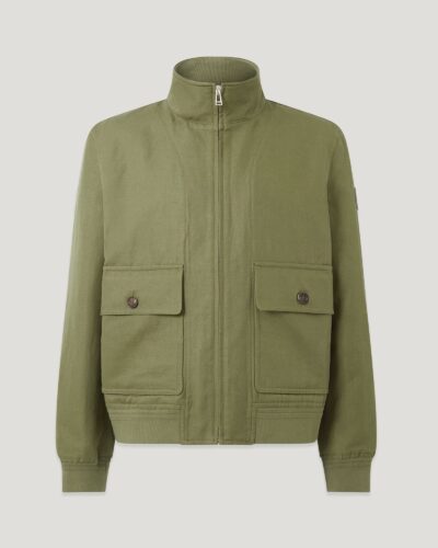 Belstaff Men's Helston Jacket Tailored Linen Cotton Twill True Olive Size 2xl