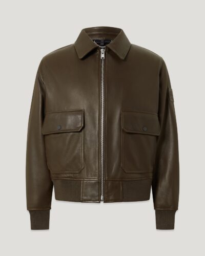 Belstaff Men's Pilot Jacket Oiled Nappa Faded Olive Size 2xl