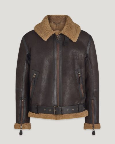 Belstaff Men's Wilder Jacket Aviator Shearling Ebony/dark Sandstone Size Uk 34