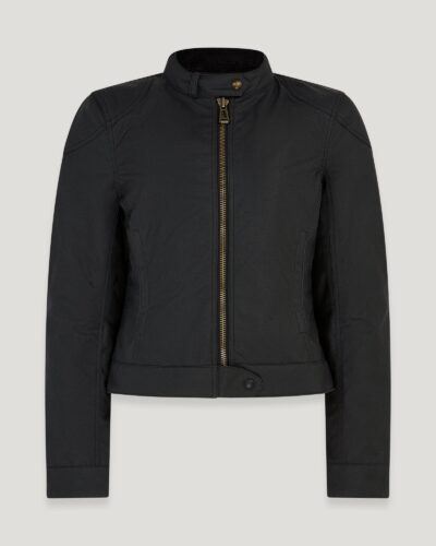 Belstaff Women's Bamburgh Motorcycle Jacket Waxed Cotton Black Size 2xl
