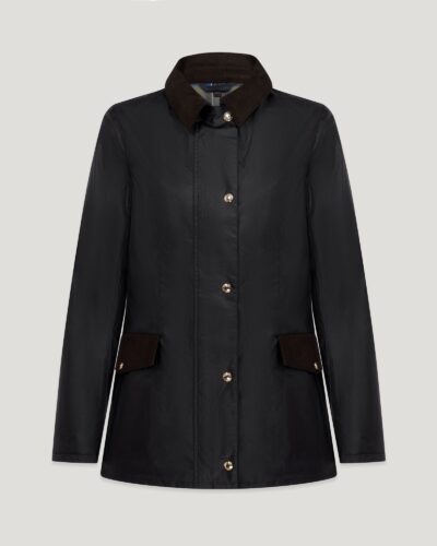 Belstaff Women's Burghley Jacket Waxed Cotton Black Size Uk 4