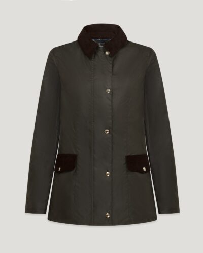 Belstaff Women's Burghley Jacket Waxed Cotton Faded Olive Size Uk 4