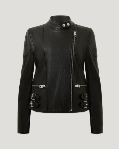 Belstaff Women's Russo Jacket Semi Veg Tan Leather Black Size Uk 4