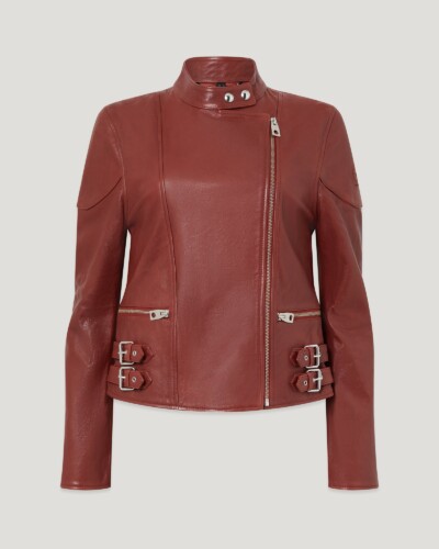 Belstaff Women's Russo Jacket Semi Veg Tan Leather Dark Rally Red Size Uk 4