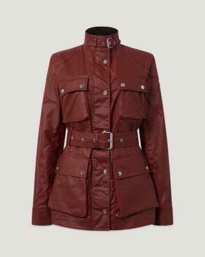 Belstaff Women's Trialmaster Jacket Waxed Cotton Dark Rally Red Size Uk 6
