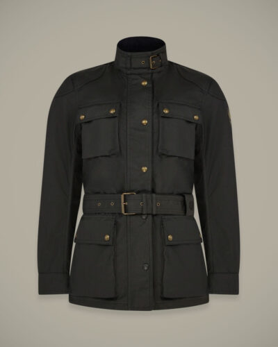 Belstaff Women's Trialmaster Motorcycle Icon Jacket Waxed Cotton Black Size Uk 6