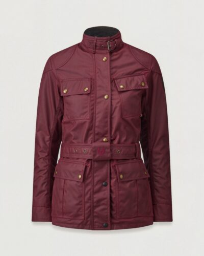 Belstaff Women's Trialmaster Motorcycle Jacket Waxed Cotton Racing Red Size Uk 4