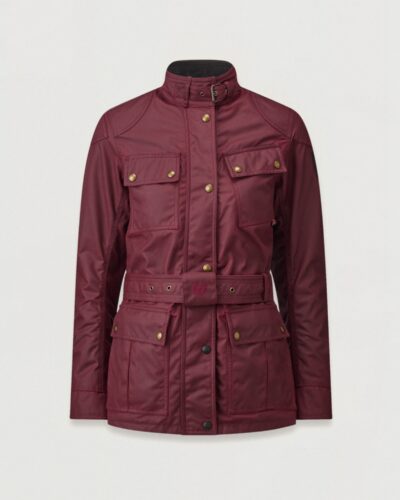 Belstaff Women's Trialmaster Motorcycle Jacket Waxed Cotton Racing Red Size Uk 6