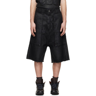 DET BLEV SENT Black Waxed Fatigue Shorts