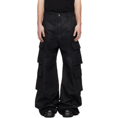 DET BLEV SENT Black Waxed Grattan Cargo Pants