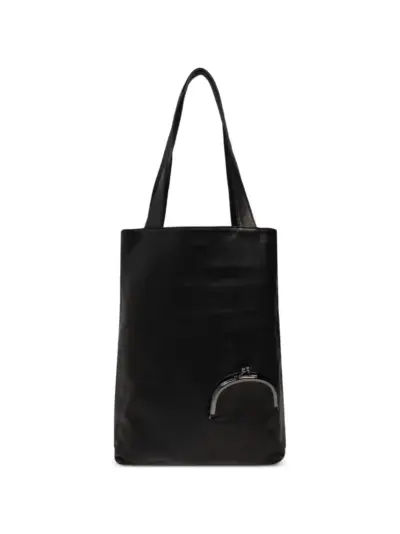 Discord Yohji Yamamoto large kiss-lock leather tote bag - Black