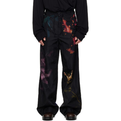 Dries Van Noten Black Floral Print Trousers