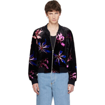Dries Van Noten Black Velvet Bomber Jacket