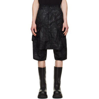Julius Black Coated Tactical Kite Denim Shorts