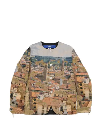 Junya Watanabe MAN tapestry-print frayed jacket - Brown
