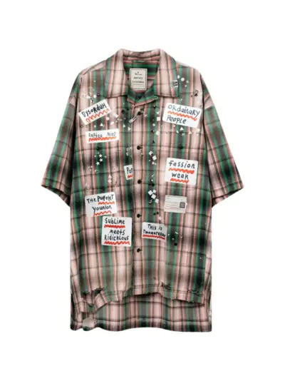 Maison MIHARA YASUHIRO check-pattern sticker-detailing shirt - Pink