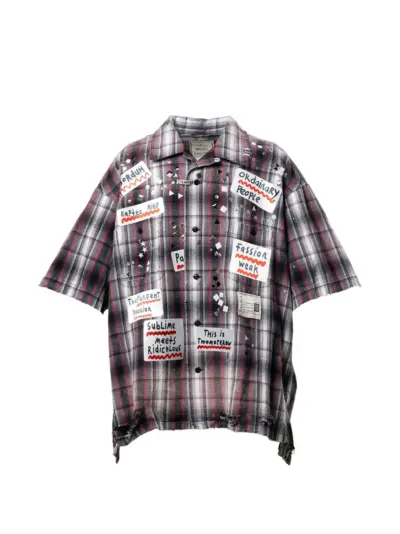 Maison MIHARA YASUHIRO sticker-patch studded shirt - Black