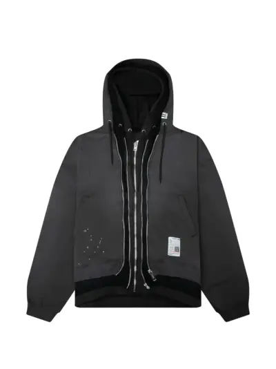 Maison MIHARA YASUHIRO triple-layered distressed zip-up hoodie - Black