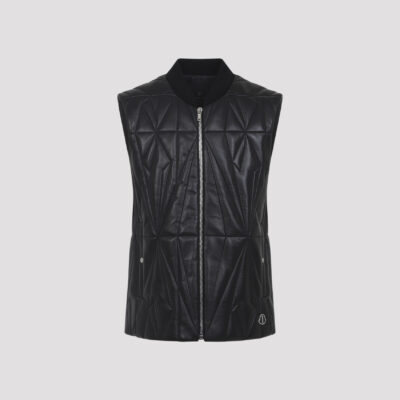 Moncler X Rick Owens Geocamo Flight Vest Black Lamb Leather Jacket - Men