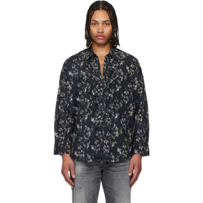 R13 Black Shredded Seam Ruffle Shirt