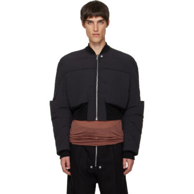 Rick Owens Black Concordians Girdered Down Bomber Jacket