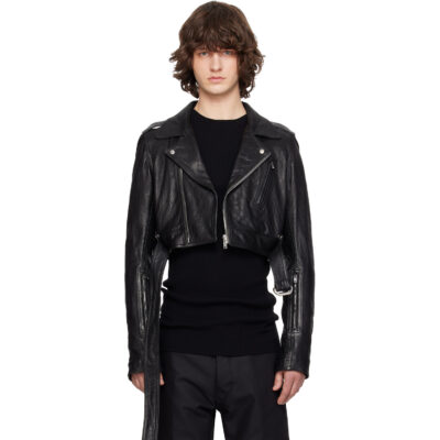 Rick Owens Black Temple Cropped Luke's Stooges Leather Jacket
